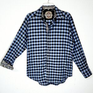 Robert Graham Gotham Long Sleeve Button Down Shirt in Blue Check Size Medium